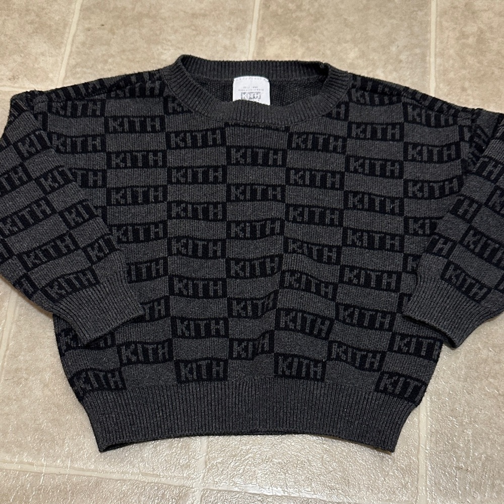 Kith Black and Charcoal Logo Checker Crewneck Sweatshirt